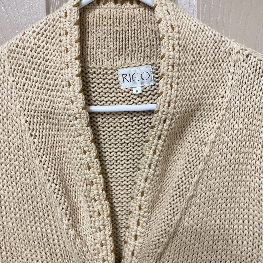 Rico Vintage 80’s-90’s Beige Brown Stitching Knit Button-Up Vest Cottagecore S - Picture 5 of 8